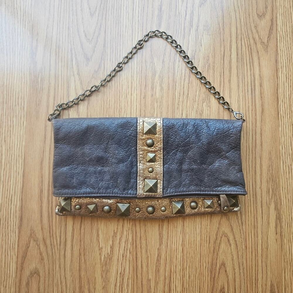 Y2K Metallic Faux Leather Studded Handbag, Indie Sleaze, 2000s Style, Edgy